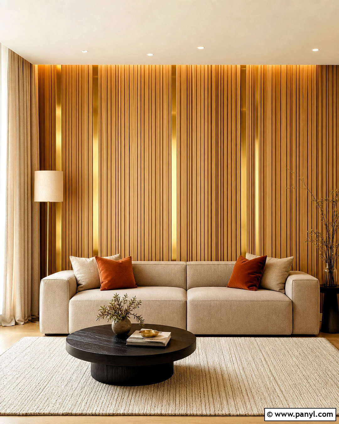 Wood Slat And Gold Feature Wall - 20 gold feature wall ideas
