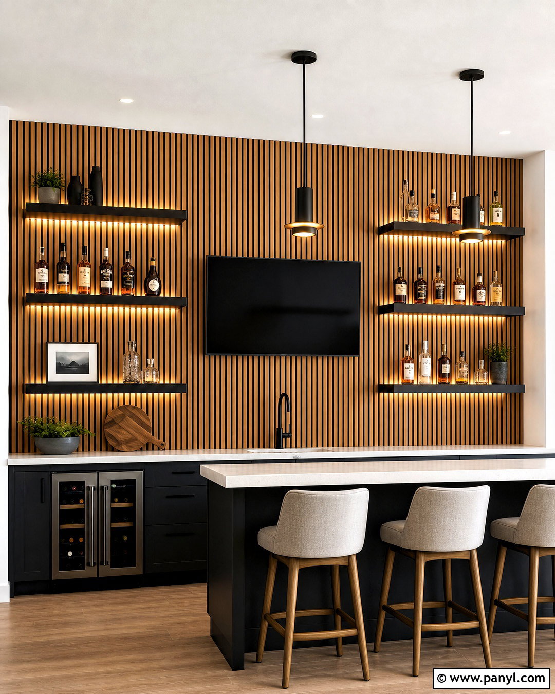 Wood Slat Bar Wall - 20 behind bar wall ideas