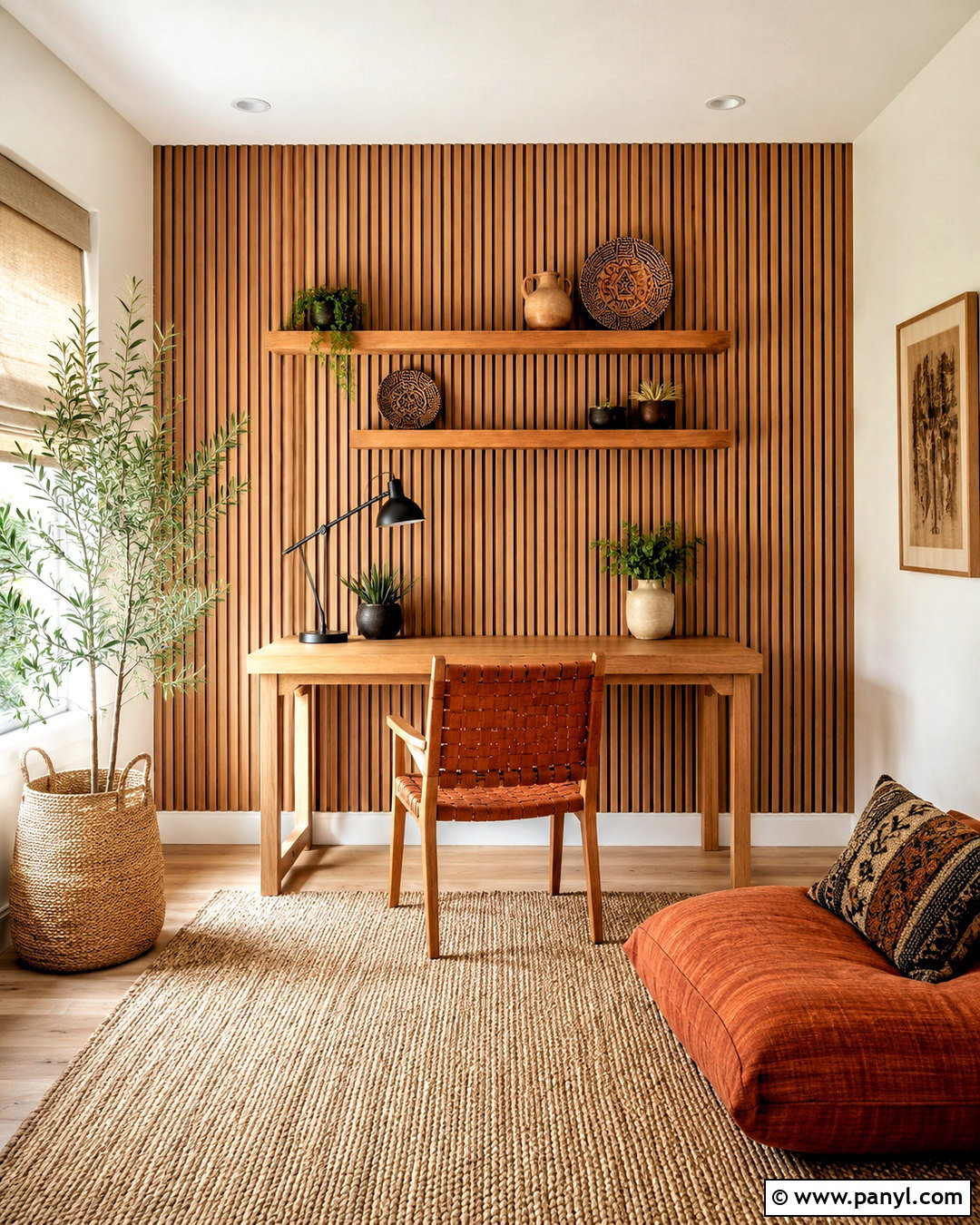 Wood Slat Boho Accent Wall - 20 boho accent wall ideas