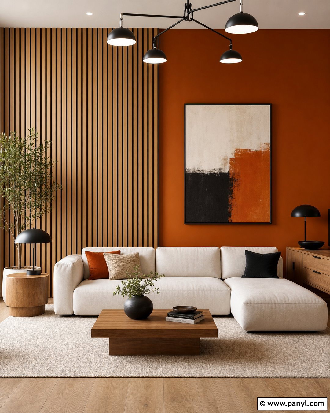 Wood Slat Burnt Orange Accent Wall - 35 Burnt Orange Accent Wall Ideas