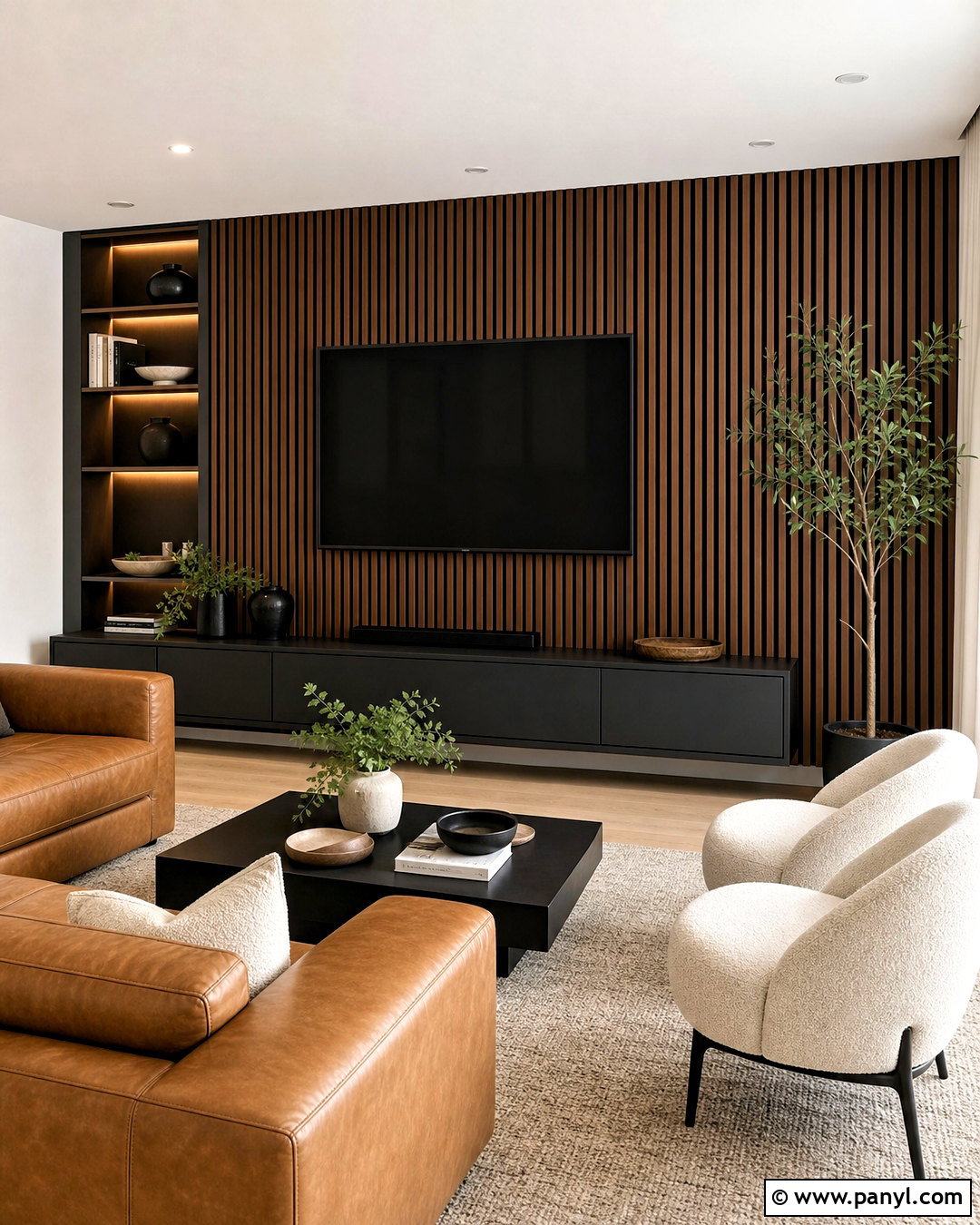 Wood Slat Family Room TV Wall - 20 family room tv wall ideas
