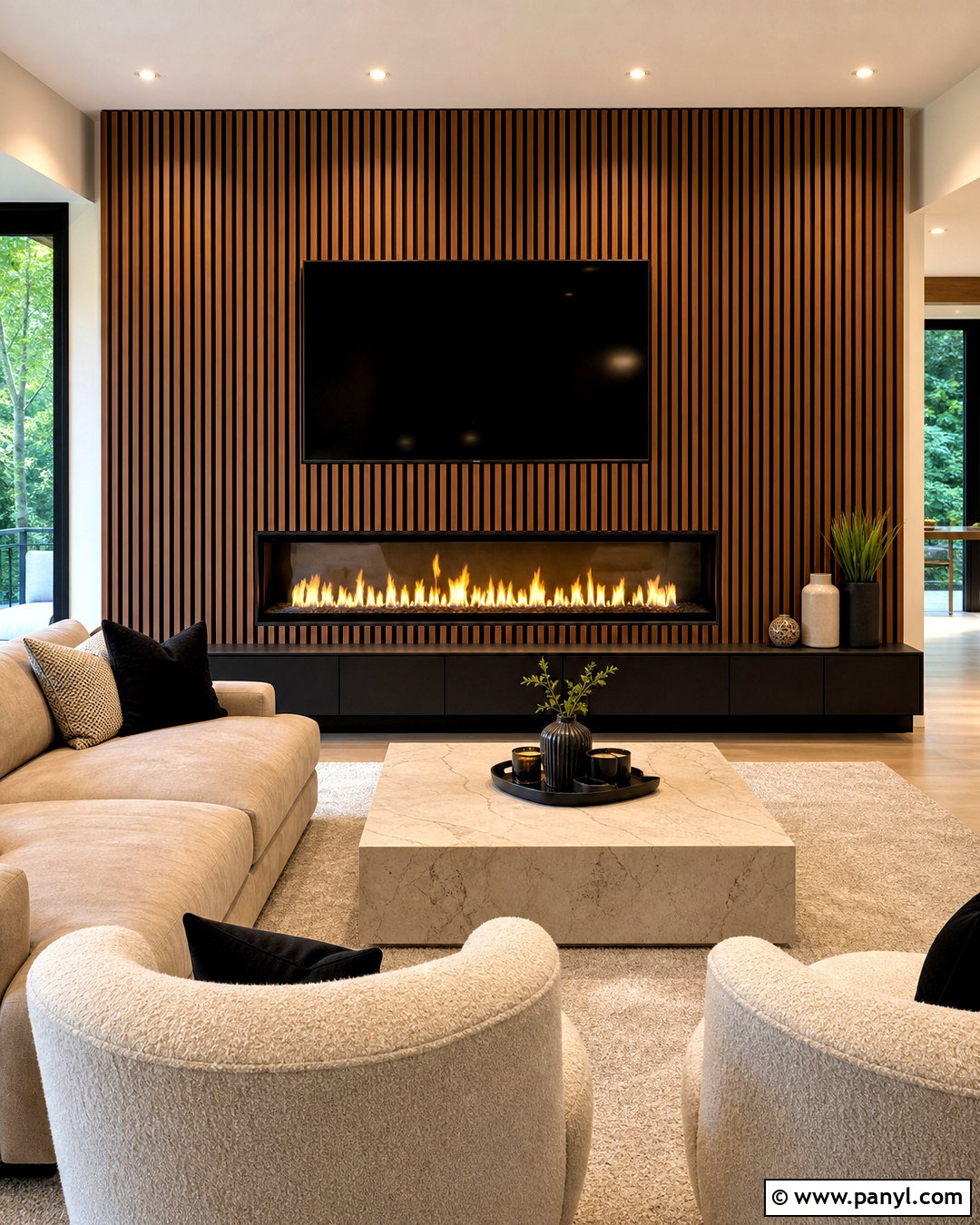 Wood Slat Fireplace Wall With TV - 20 fireplace wall ideas with tv ideas