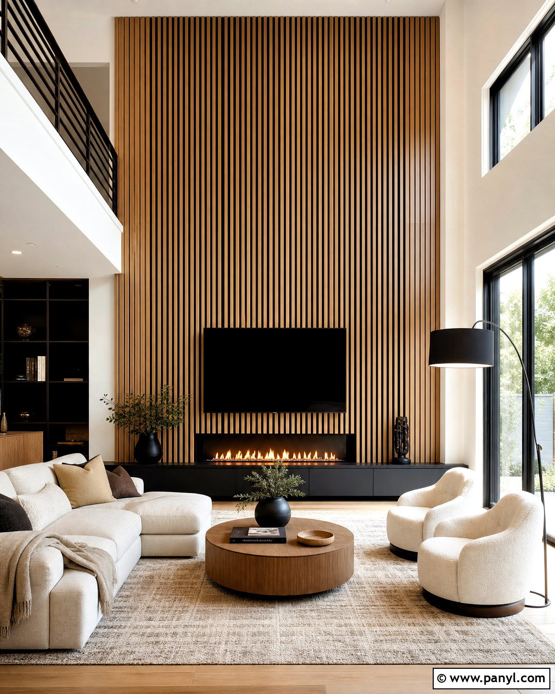 Wood Slat High Ceiling Wall - 20 high ceiling wall decor living room ideas