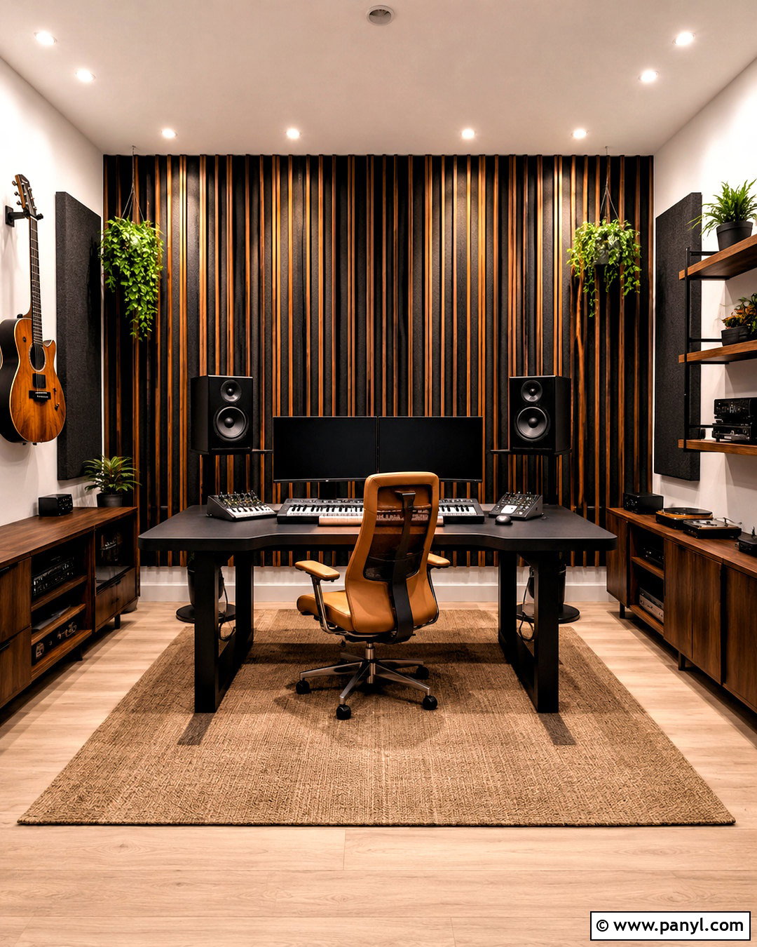 Wood Slat Music Studio - 20 music studio decor interior design ideas