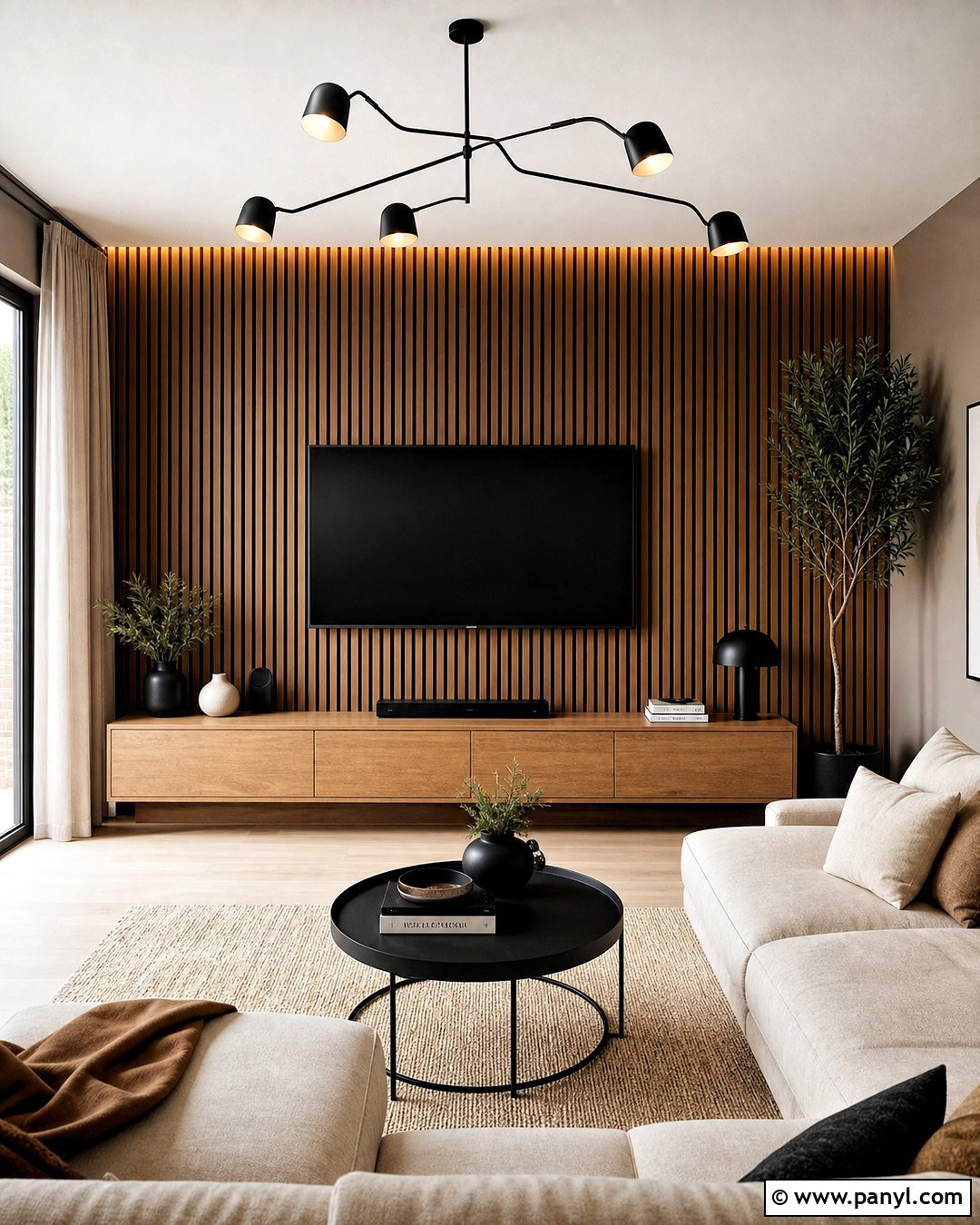 Wood Slat TV Accent Wall - 20 accent wall ideas