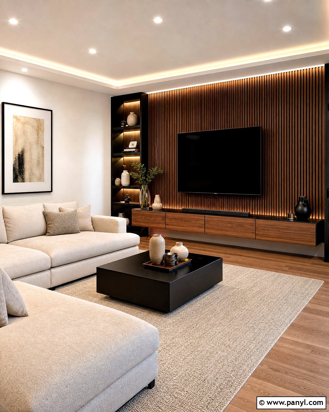 Wood Slat TV Wall - 20 tv decoration wall modern ideas