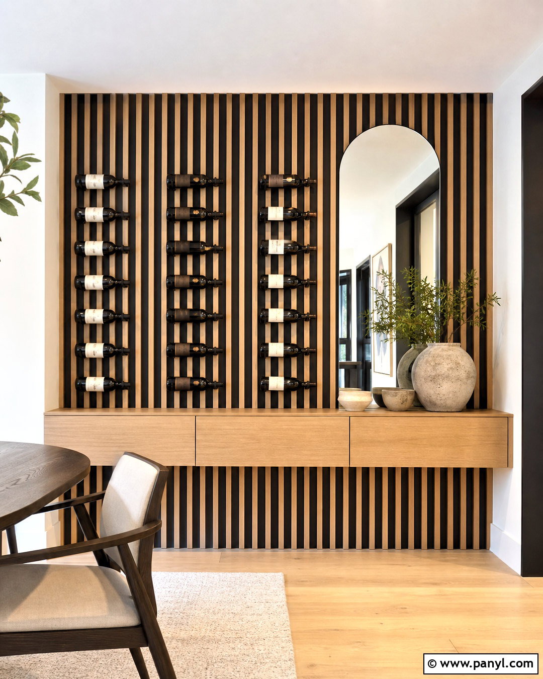 Wood Slat Wine Wall - 20 wine display wall ideas