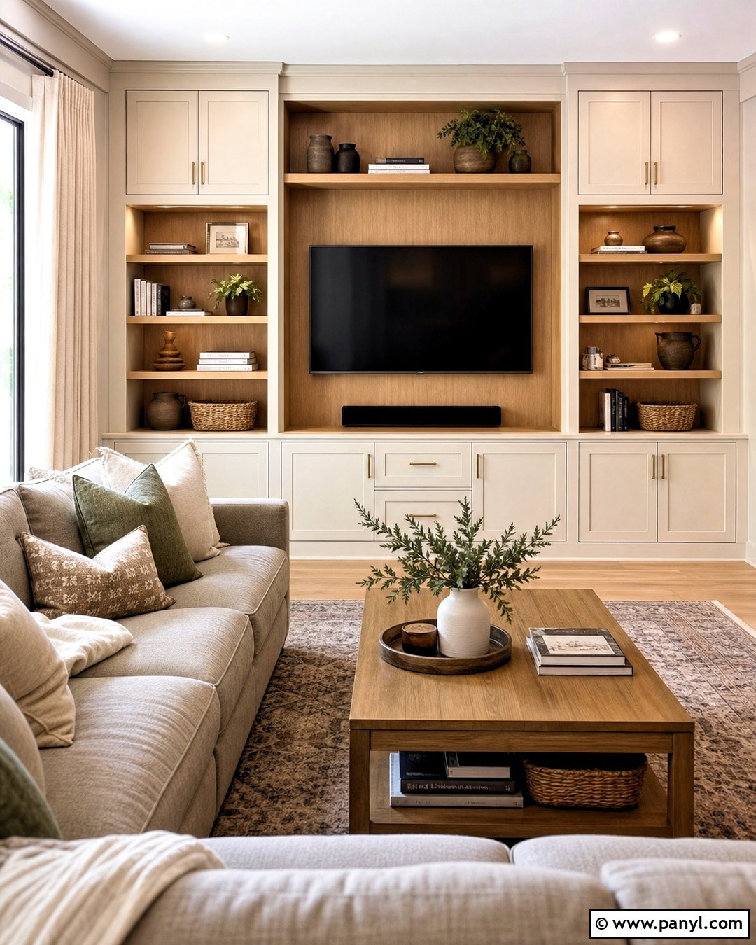 Wood TV Wall With Built-In Storage - 20 wood behind tv on wall ideas