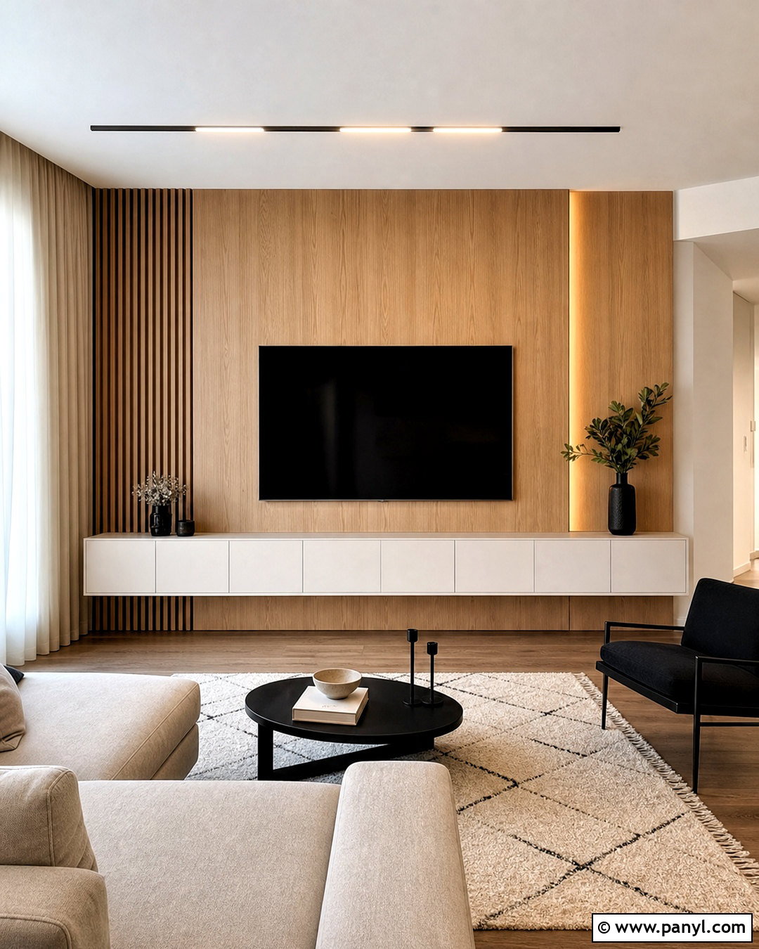 Wood TV Wall With Floating Console - 20 wood behind tv on wall ideas