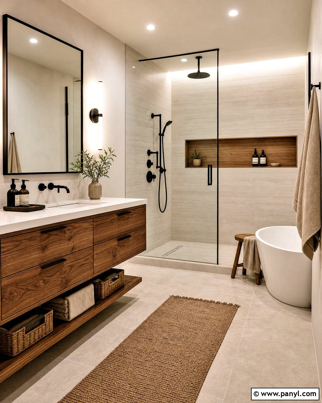 Wood Vanity Bathroom With Black Accents - 20 bathroom with black accents