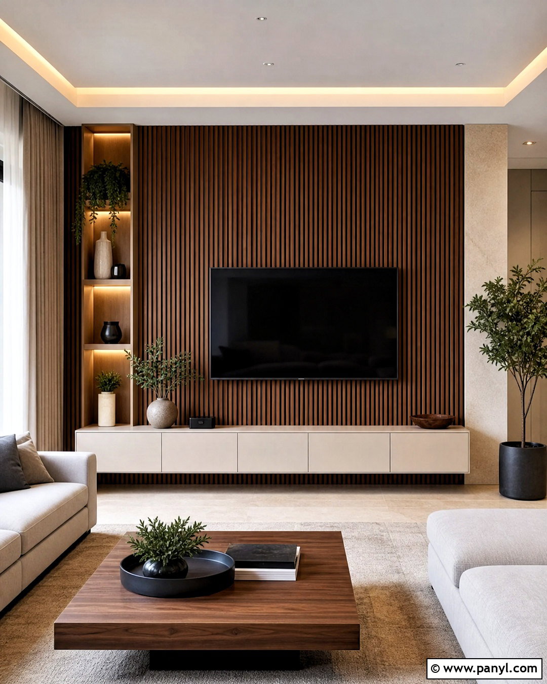 Wooden Slat TV Unit - 20 tv unit design modern ideas