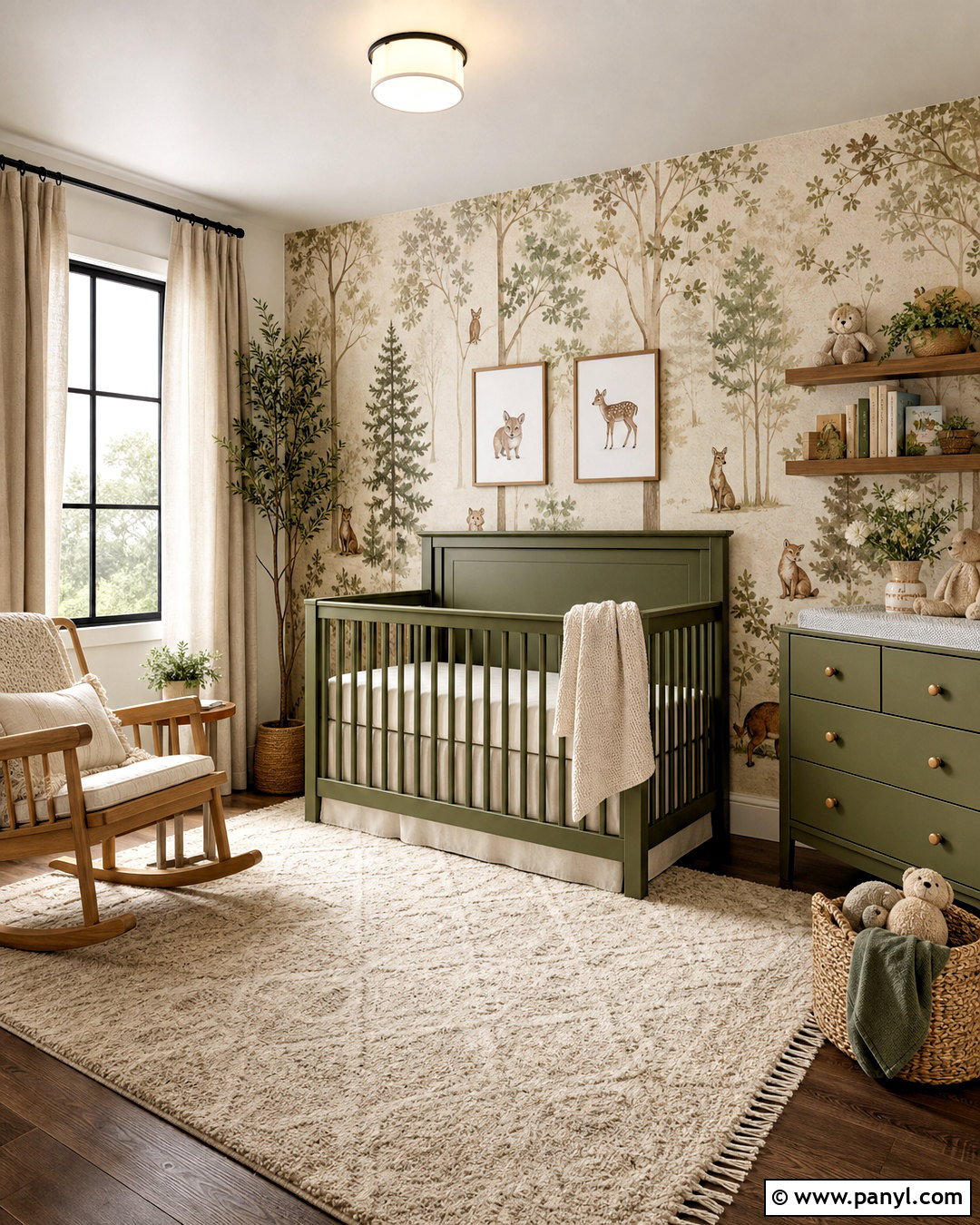 Woodland Wallpaper With Olive Green Furniture - 20 wallpaper combo ideas