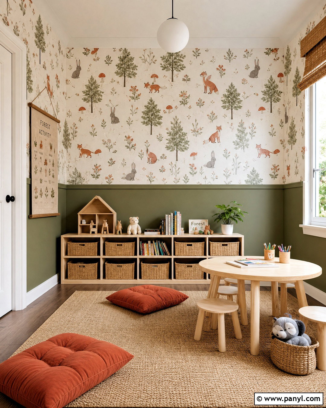 Woodland Wallpaper With Olive Paint - 20 half wallpaper half paint ideas