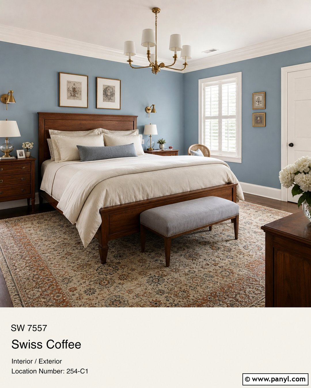 Woodlawn Blue With Swiss Coffee - 45 swiss coffee coordinating colors