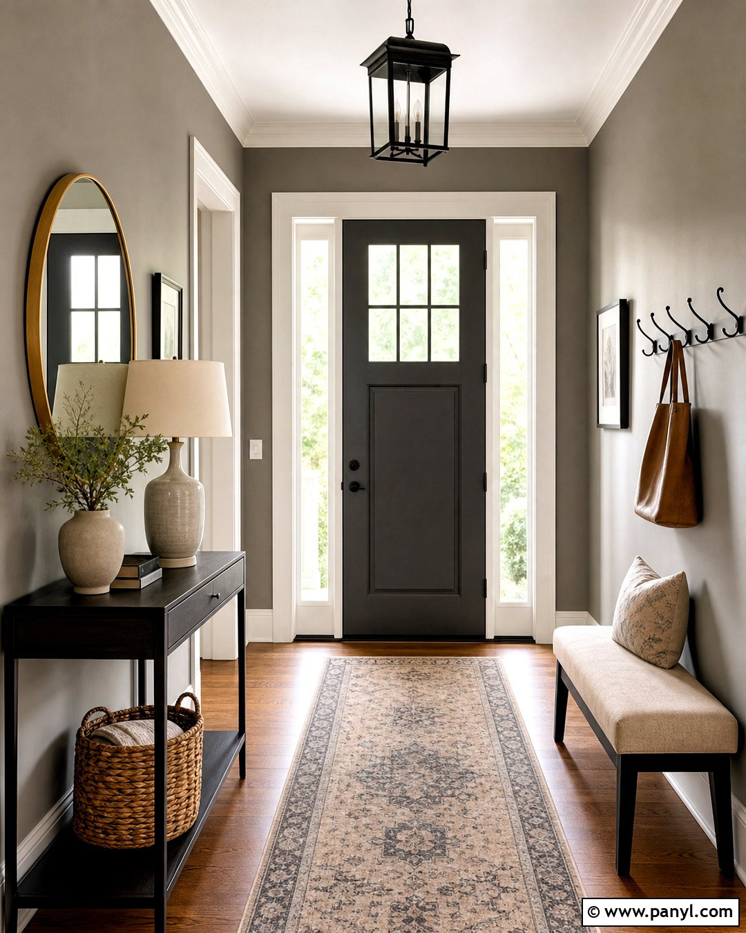 Worldly Gray Entryway - 20 warm gray paint color ideas