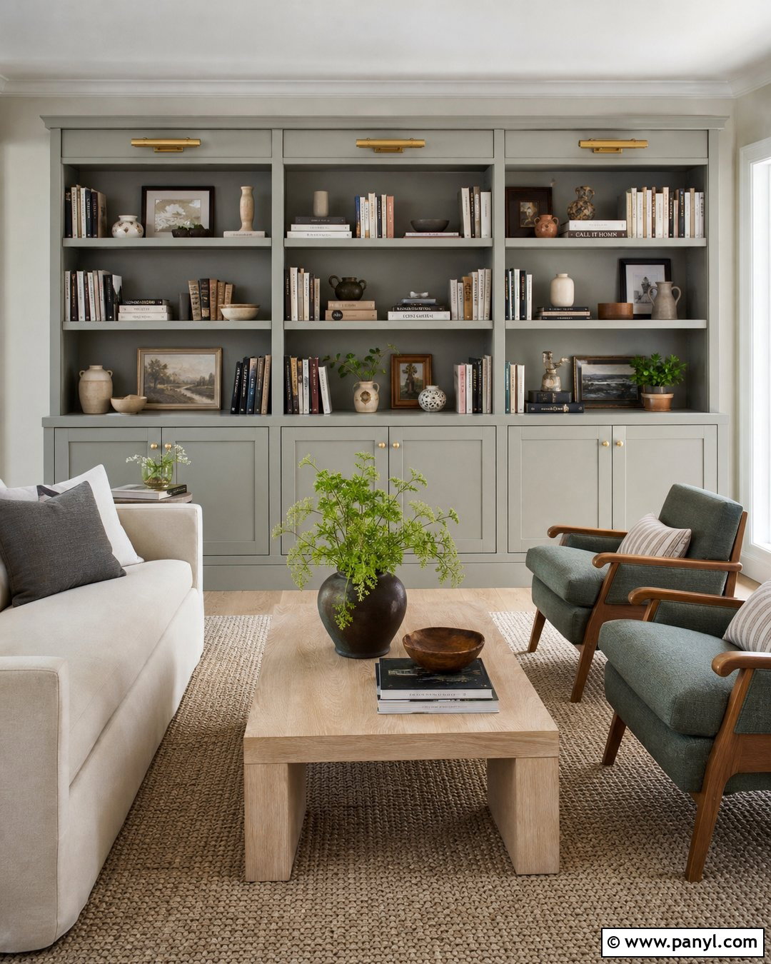 Worsted Built In Bookcase With Neutral Walls - 25 worsted farrow and ball ideas