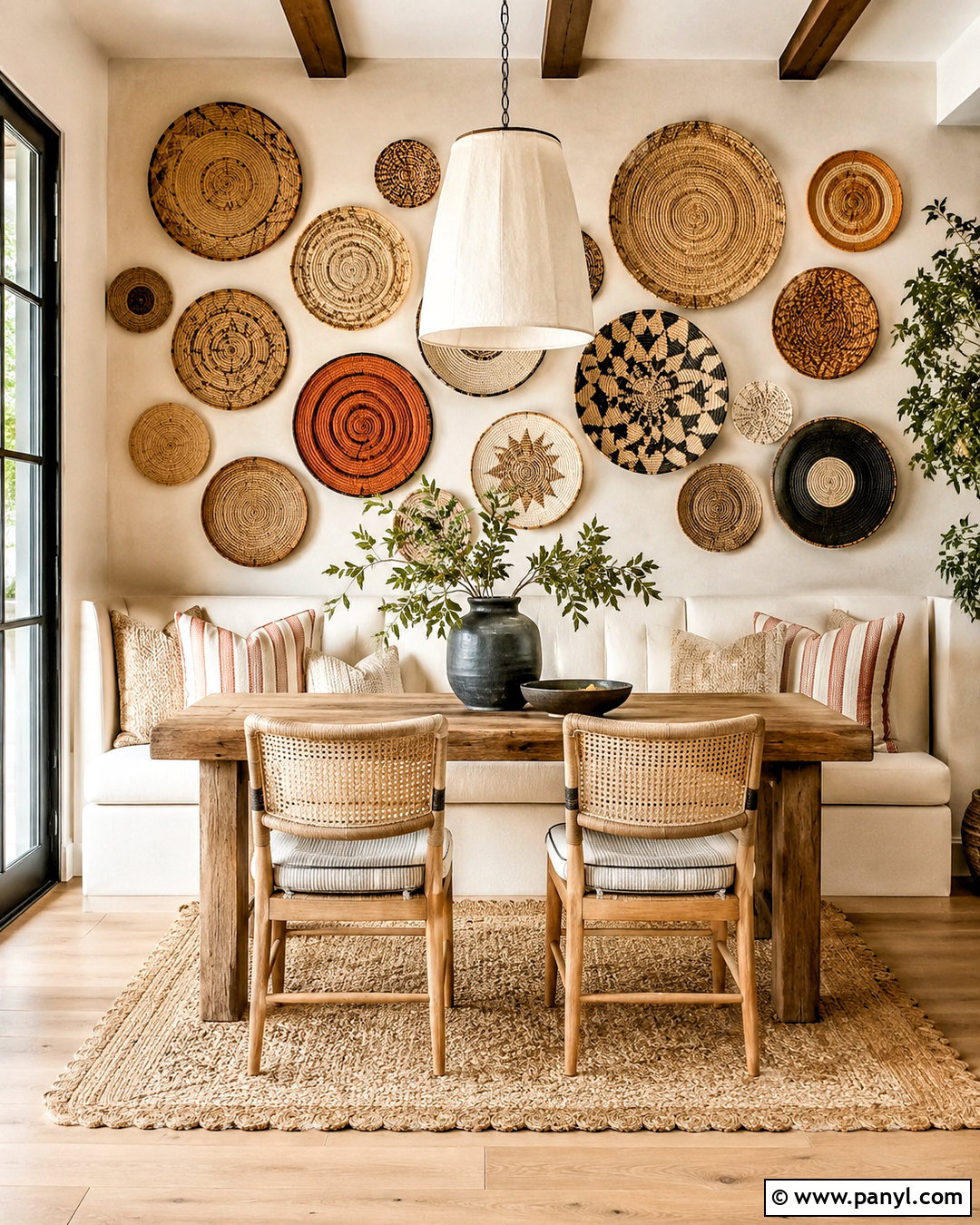Woven Plate Boho Accent Wall - 20 boho accent wall ideas