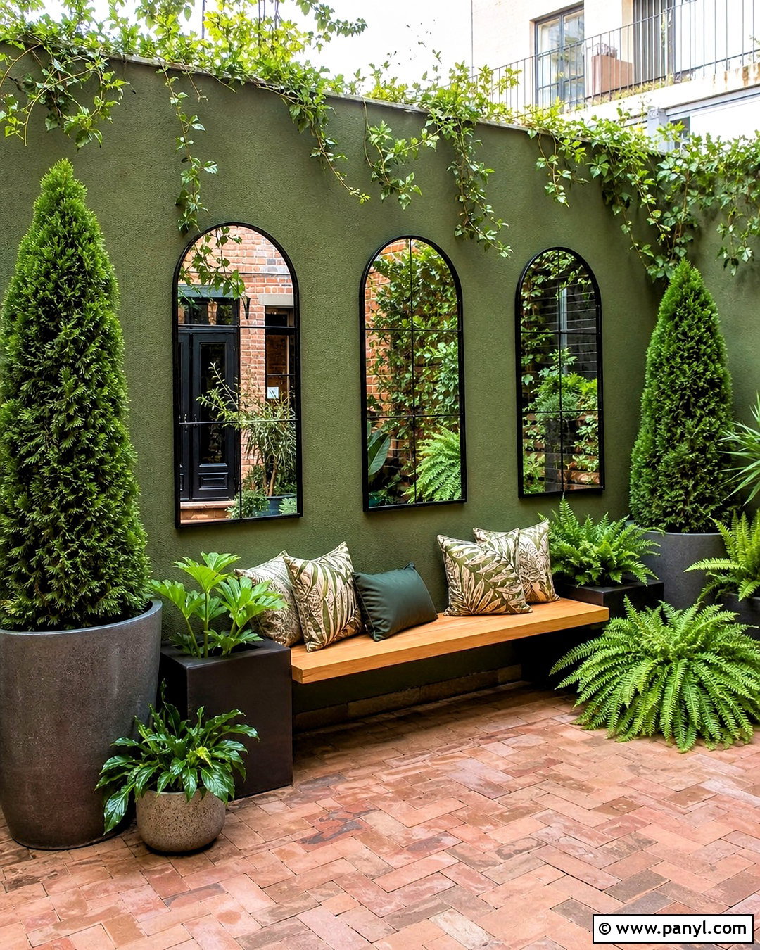 Yard Wall With Mirrors And Greenery - 20 yard wall design ideas