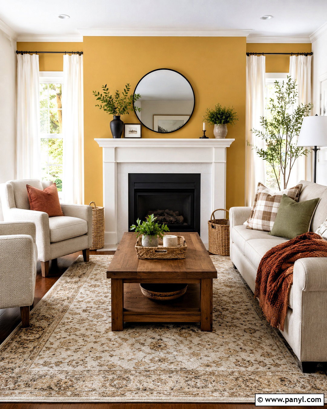 Yellow Accent Wall Behind Fireplace - 20 cozy living room with yellow accent wall ideas