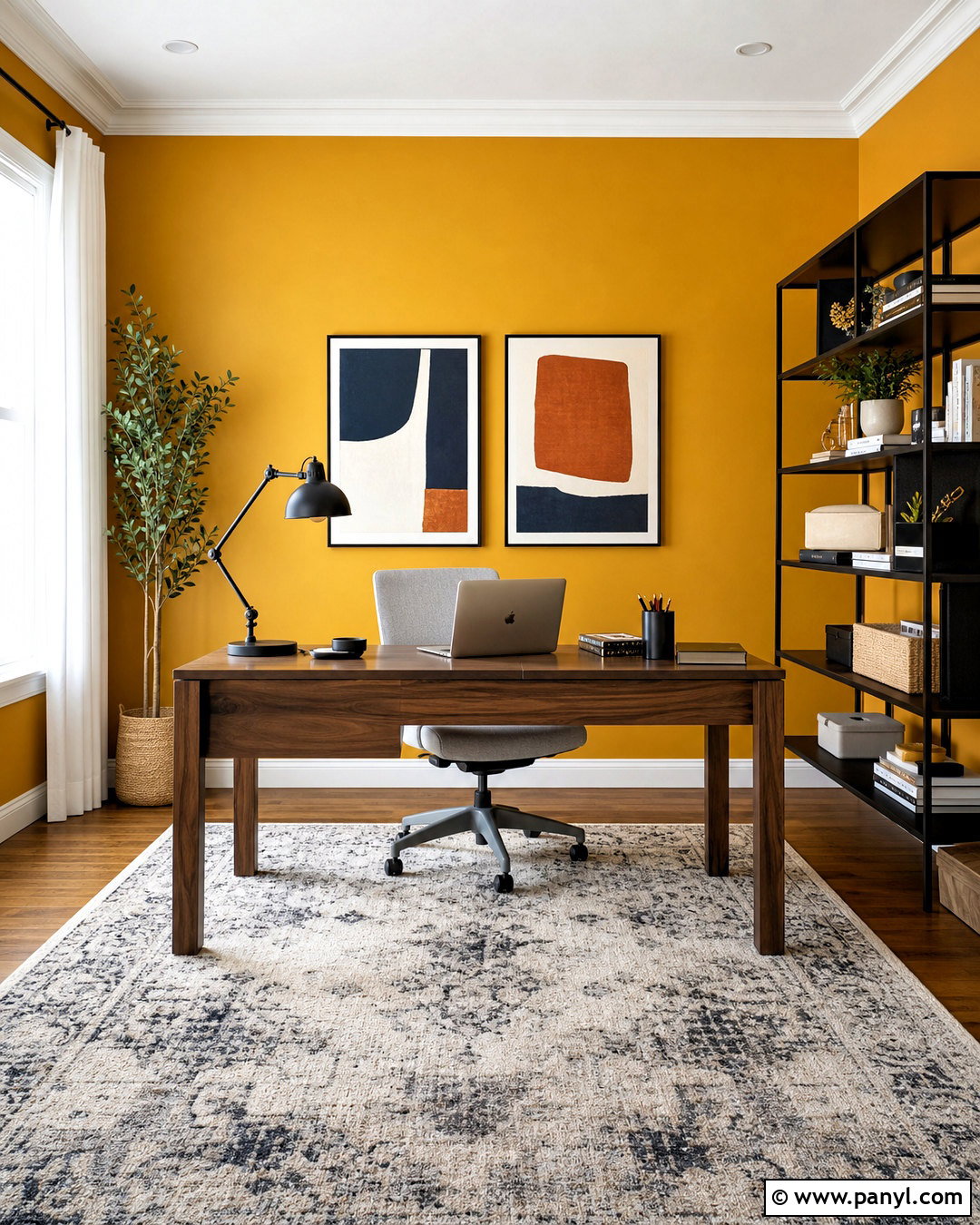 Yellow Accent Wall Home Office - 20 yellow room inspo ideas
