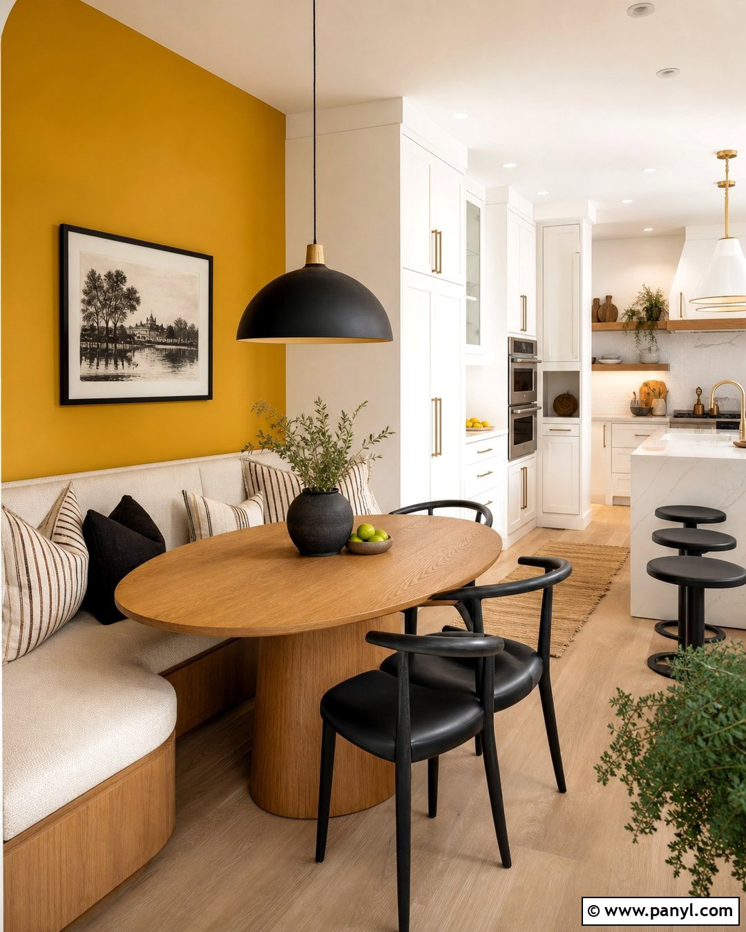 Yellow Accent Wall In A Breakfast Nook - 20 Modern Kitchen With Yellow Accent Wall Ideas