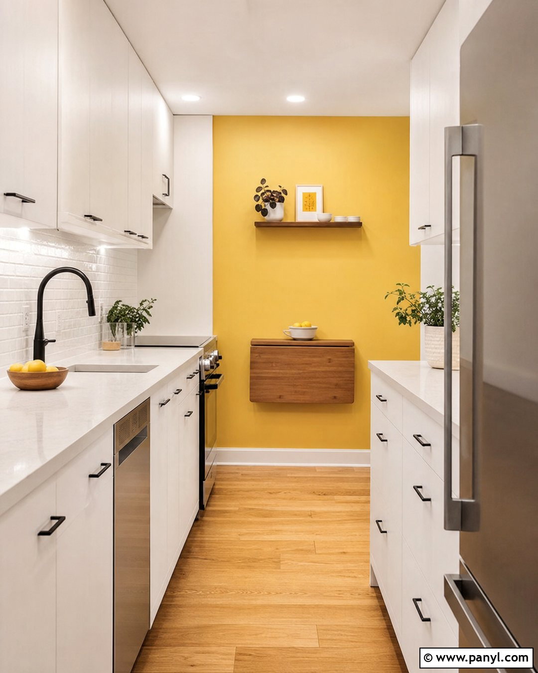 Yellow Accent Wall In A Small Galley Kitchen - 20 Modern Kitchen With Yellow Accent Wall Ideas