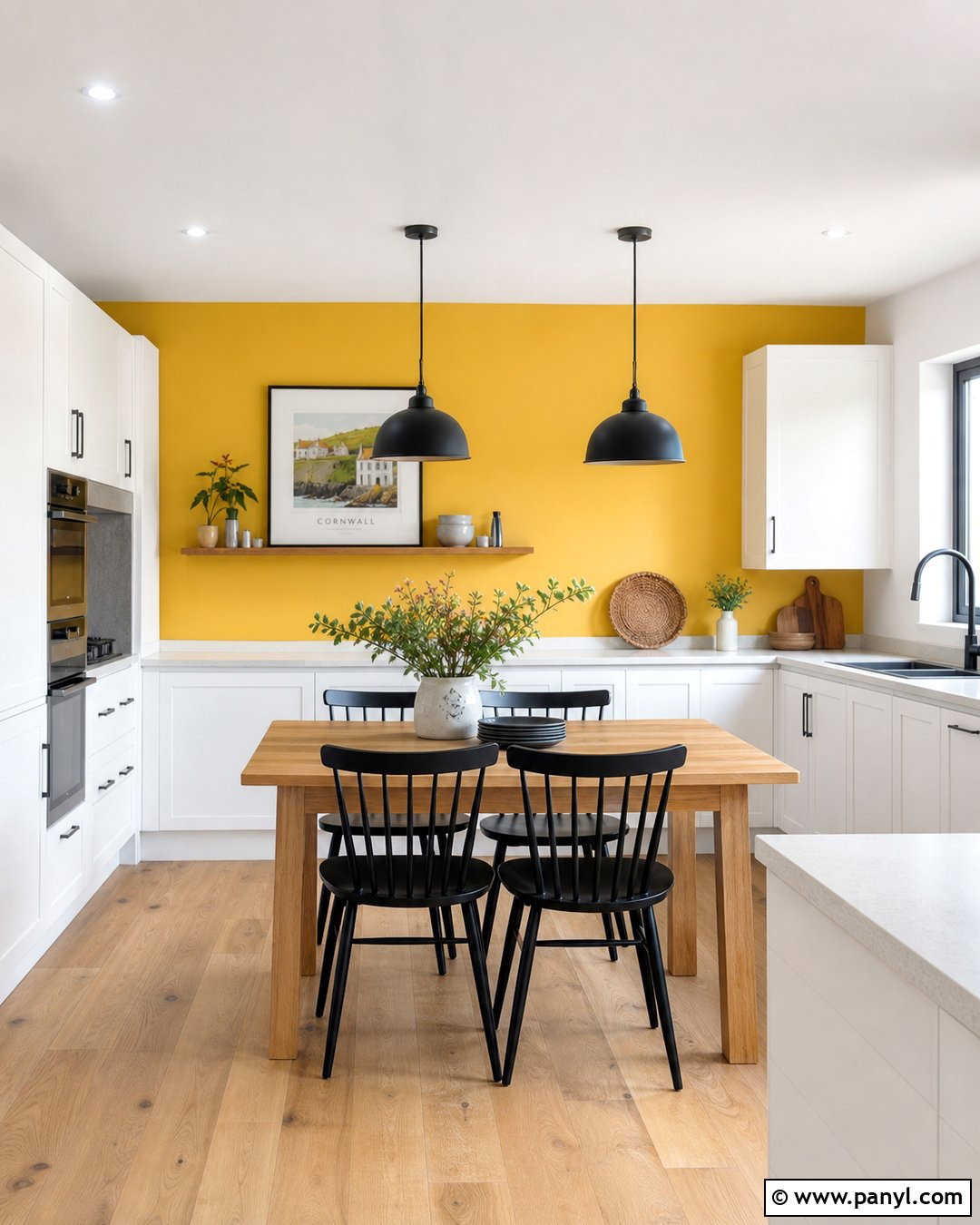 Yellow Accent Wall In A White Kitchen - 30 Yellow Walls Kitchen Ideas