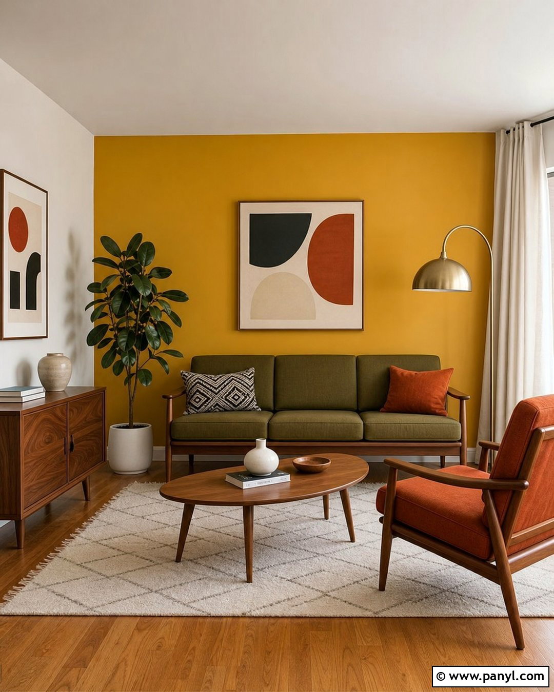 Yellow Accent Wall Midcentury Modern Room - 20 Empty Room With Yellow Accent Wall Ideas