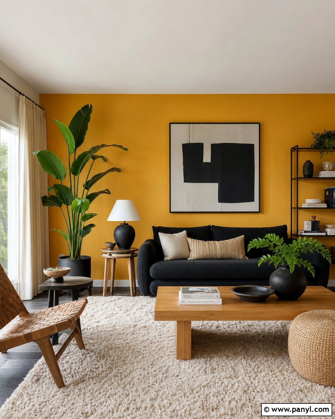 Yellow Accent Wall With Black Furniture - 25 Yellow Accent Wall Living Room Ideas