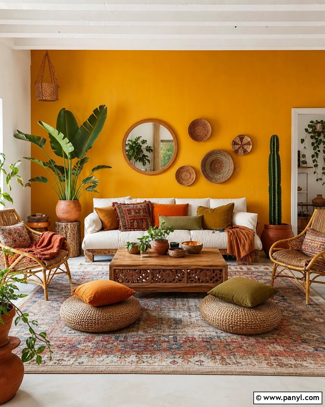 Yellow Accent Wall With Boho Living Room - 25 Yellow Accent Wall Living Room Ideas