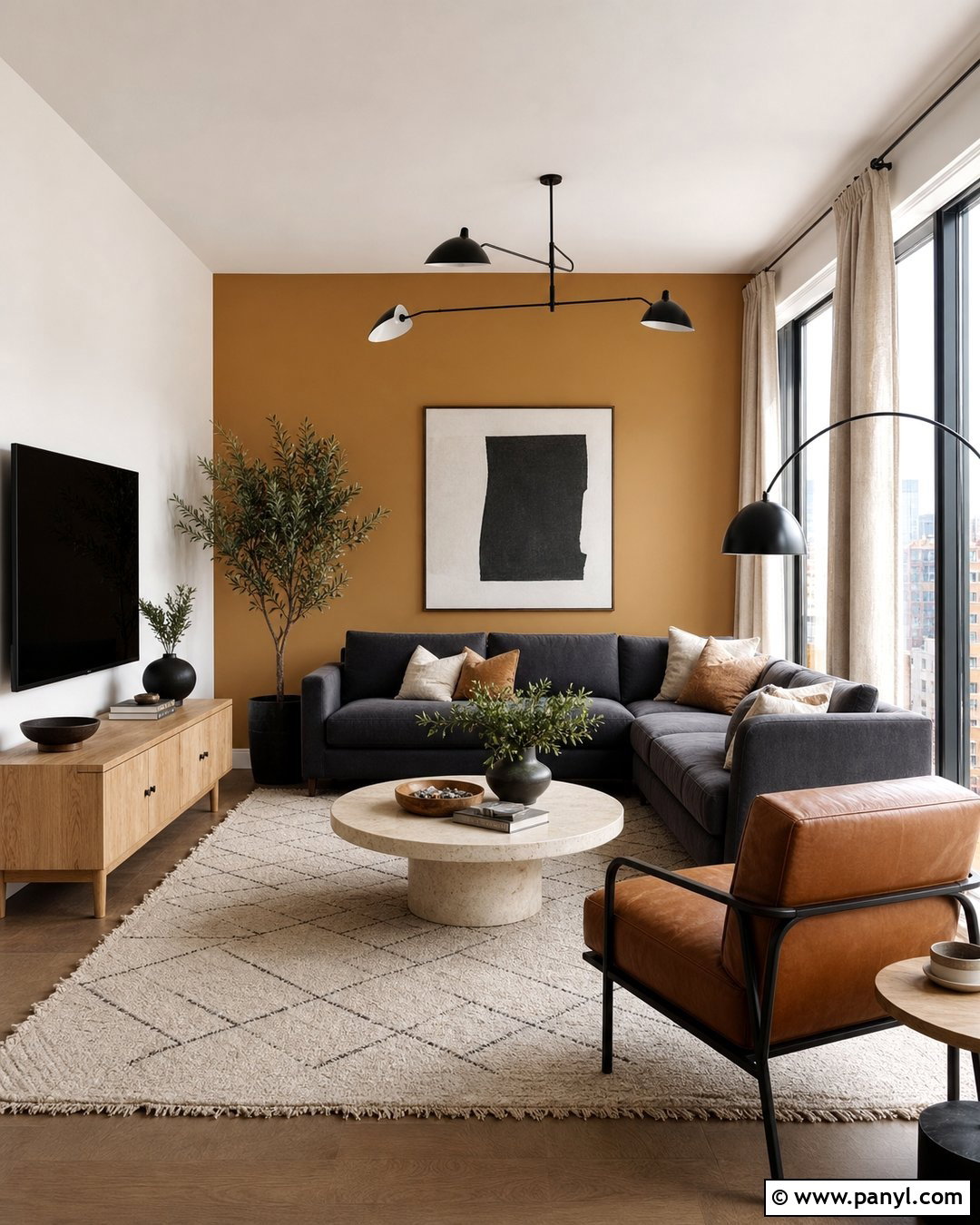 Yellow Accent Wall With Charcoal Furniture - 20 Contemporary Yellow Accent Wall Ideas