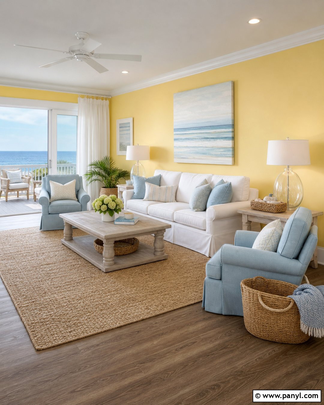 Yellow Accent Wall With Coastal Living Room - 25 Yellow Accent Wall Living Room Ideas