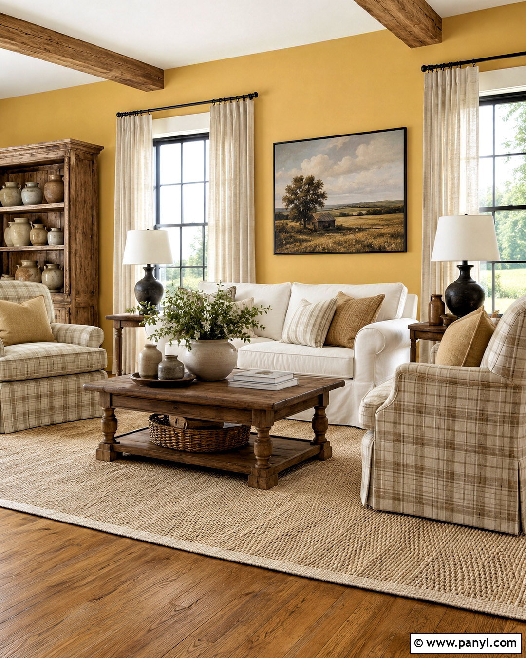 Yellow Accent Wall With Farmhouse Decor - 20 cozy living room with yellow accent wall ideas