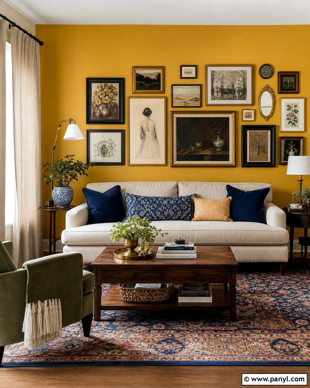 Yellow Accent Wall With Gallery Wall - 25 Yellow Accent Wall Living Room Ideas