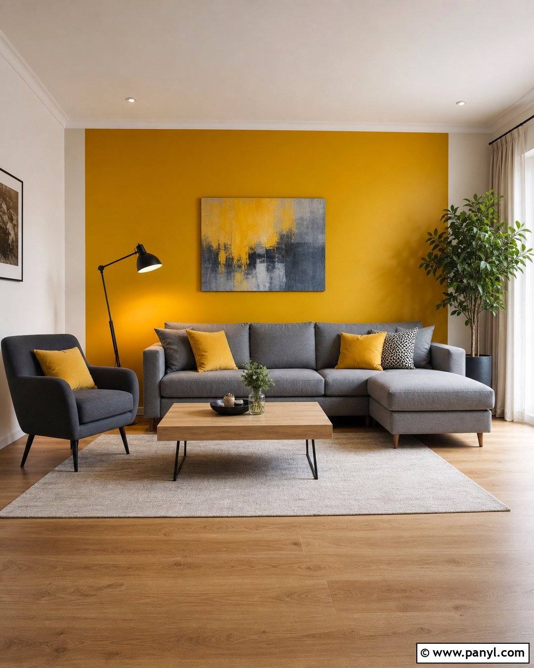 Yellow Accent Wall With Gray Furniture - 20 Empty Room With Yellow Accent Wall Ideas