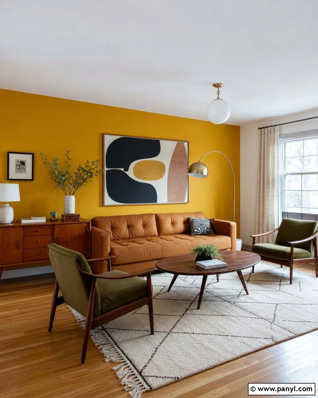 Yellow Accent Wall With Midcentury Furniture - 25 Yellow Accent Wall Living Room Ideas