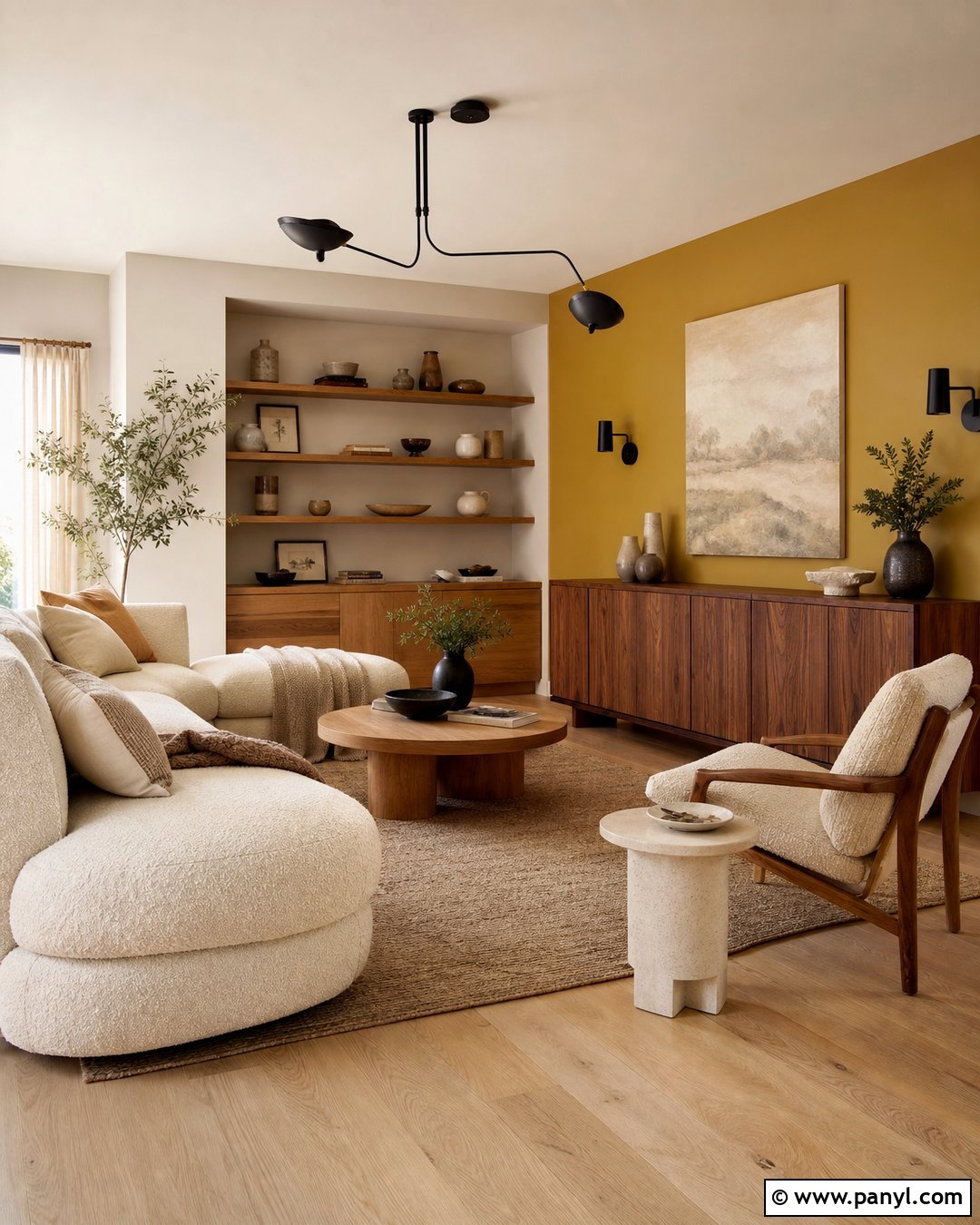 Yellow Accent Wall With Natural Wood - 20 Contemporary Yellow Accent Wall Ideas