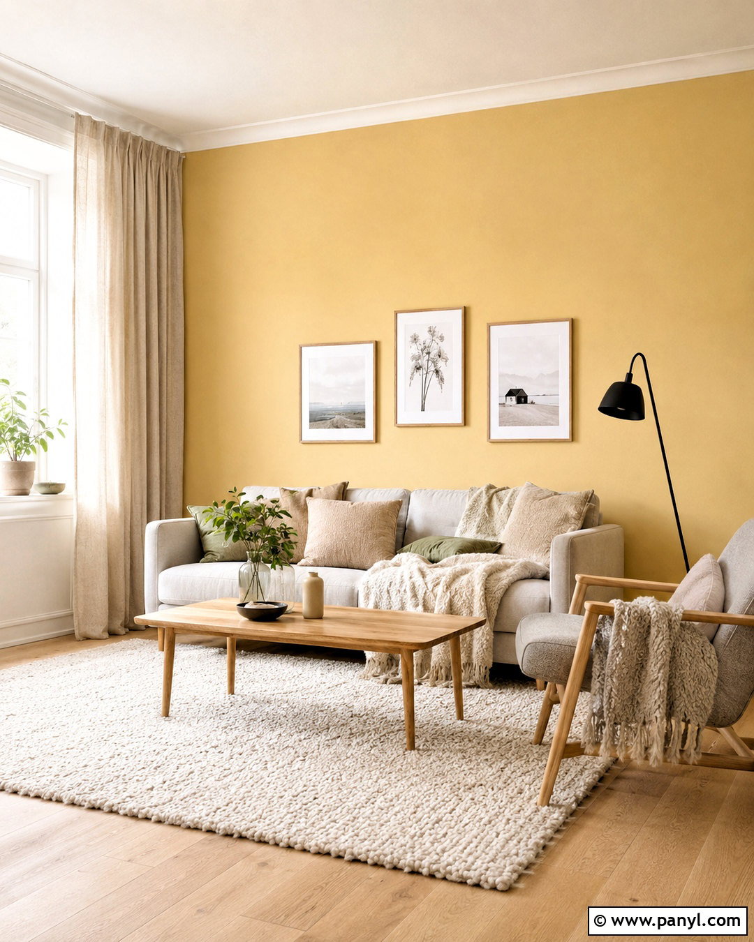 Yellow Accent Wall With Scandinavian Decor - 20 cozy living room with yellow accent wall ideas
