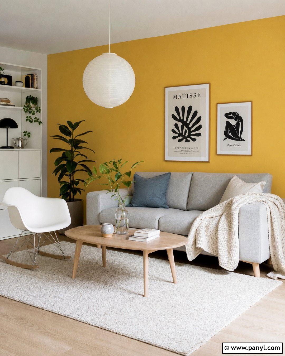 Yellow Accent Wall With Scandinavian Decor - 25 Yellow Accent Wall Living Room Ideas