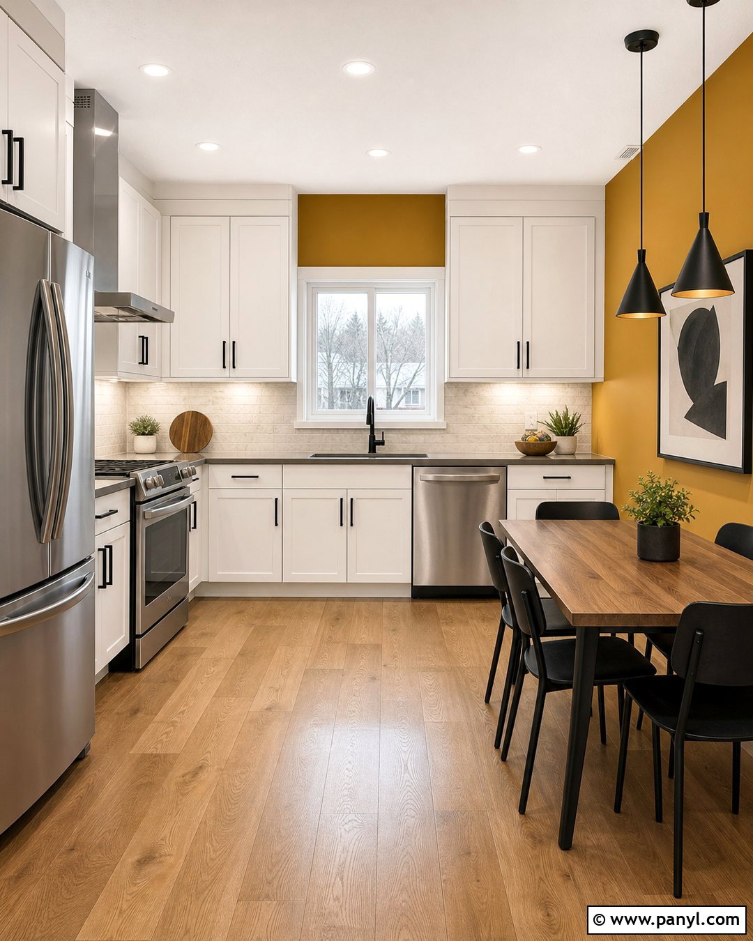 Yellow Accent Wall With Stainless Steel Appliances - 20 Modern Kitchen With Yellow Accent Wall Ideas
