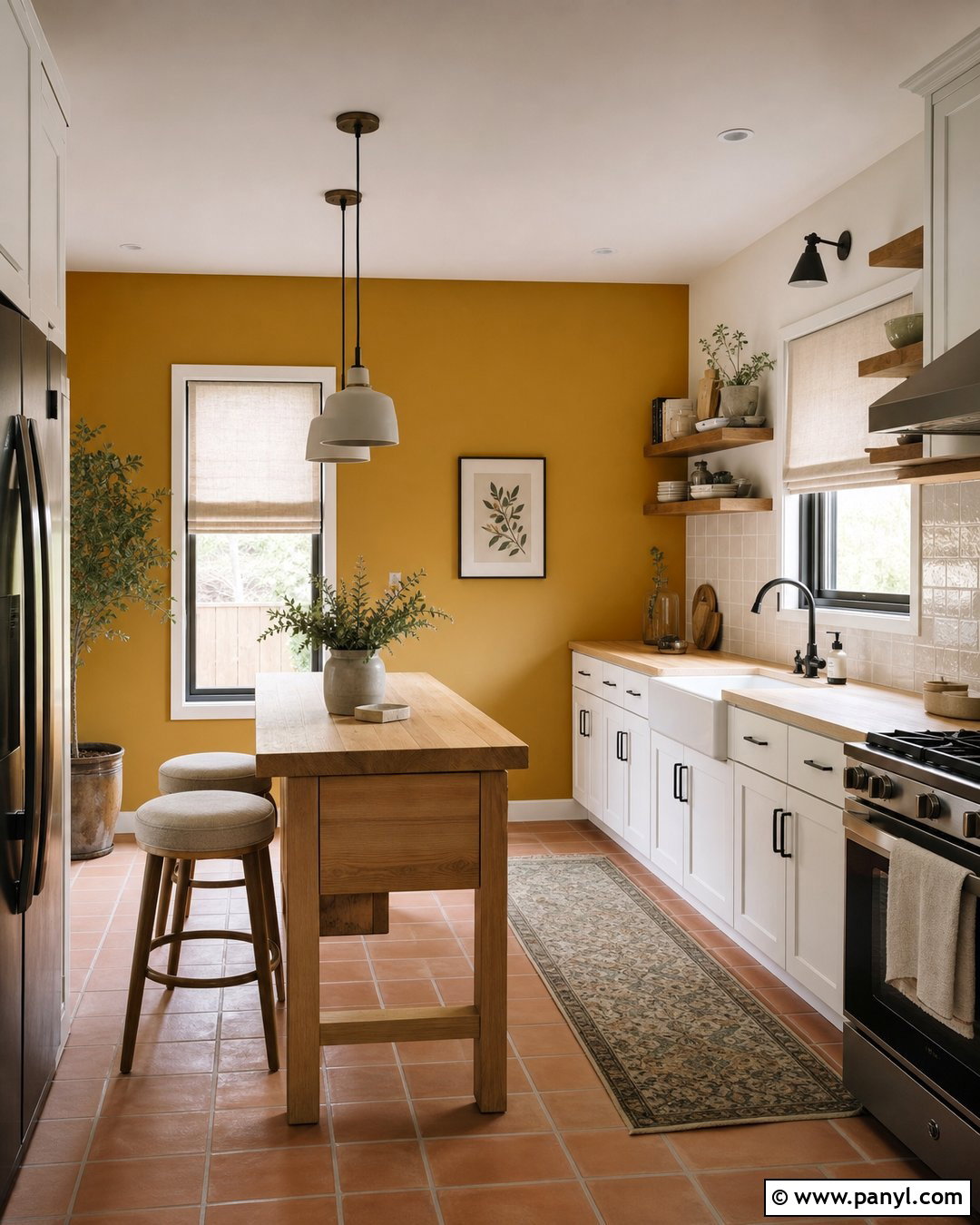 Yellow Accent Wall With Terracotta Flooring - 20 Modern Kitchen With Yellow Accent Wall Ideas