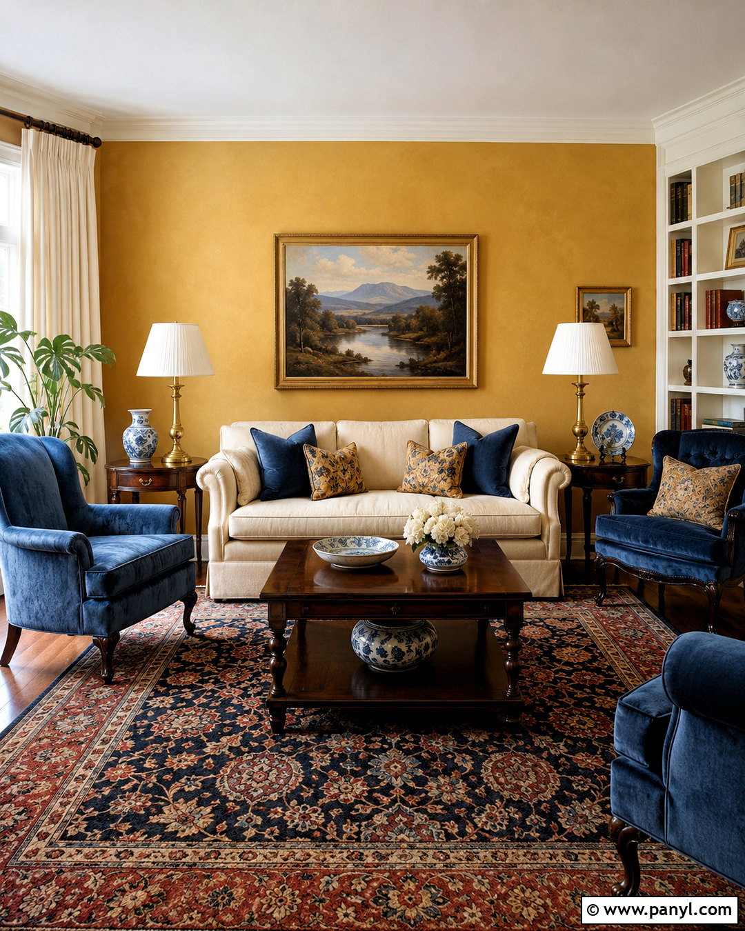 Yellow Accent Wall With Traditional Furniture - 20 cozy living room with yellow accent wall ideas
