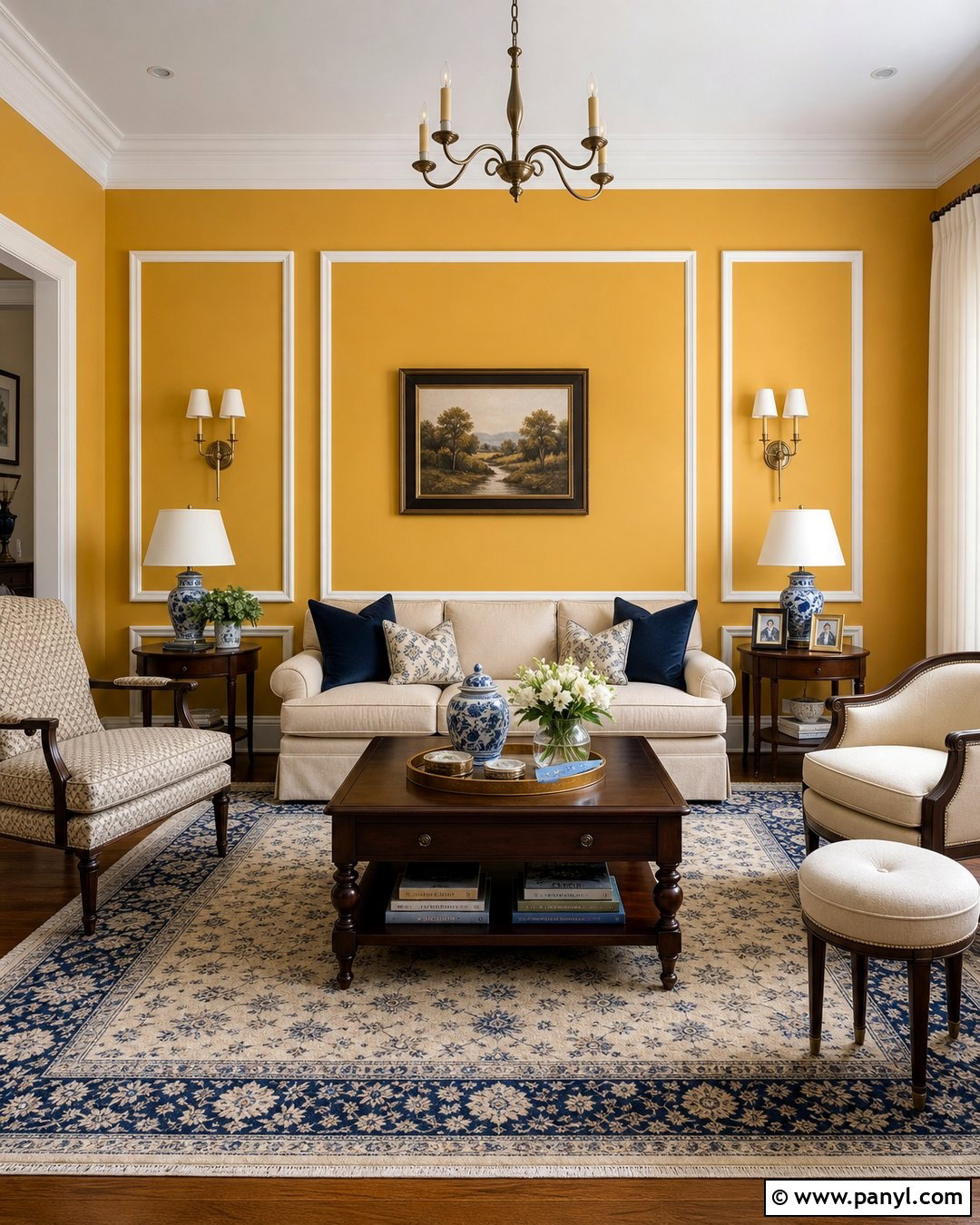 Yellow Accent Wall With White Wall Molding - 25 Yellow Accent Wall Living Room Ideas