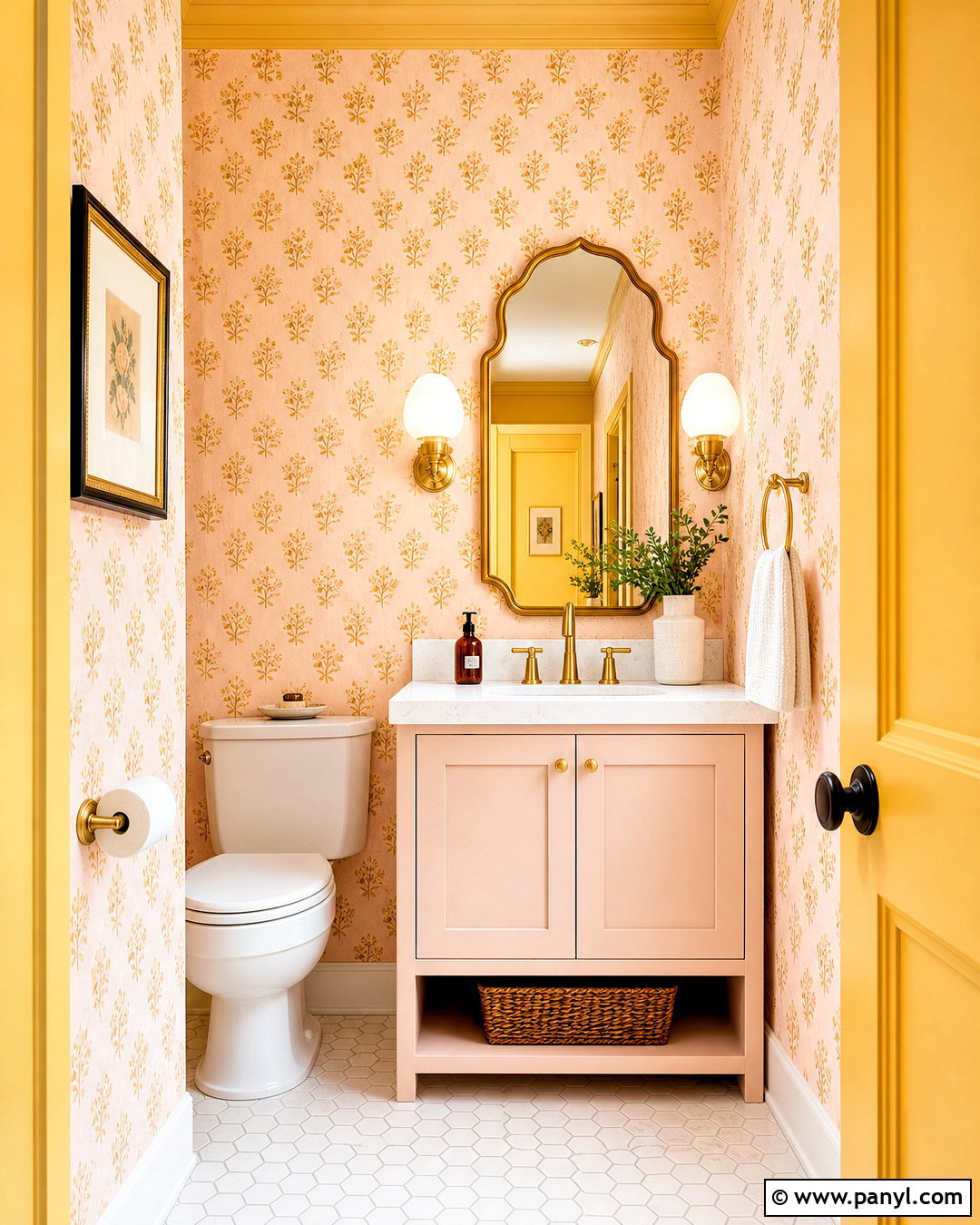 Yellow And Blush Pink Powder Room - 20 yellow powder room ideas
