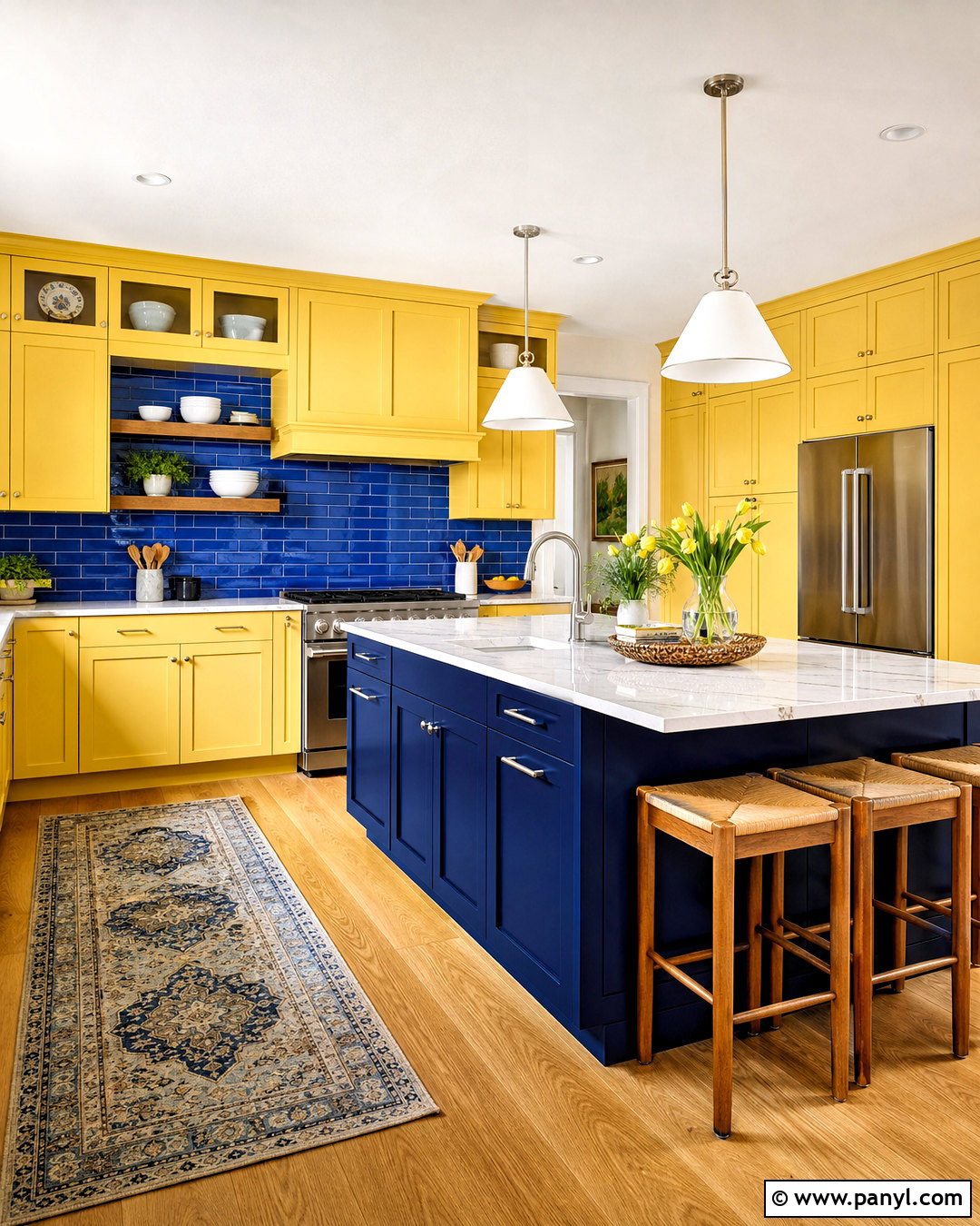 Yellow And Cobalt Blue Kitchen - 20 yellow kitchen color scheme ideas
