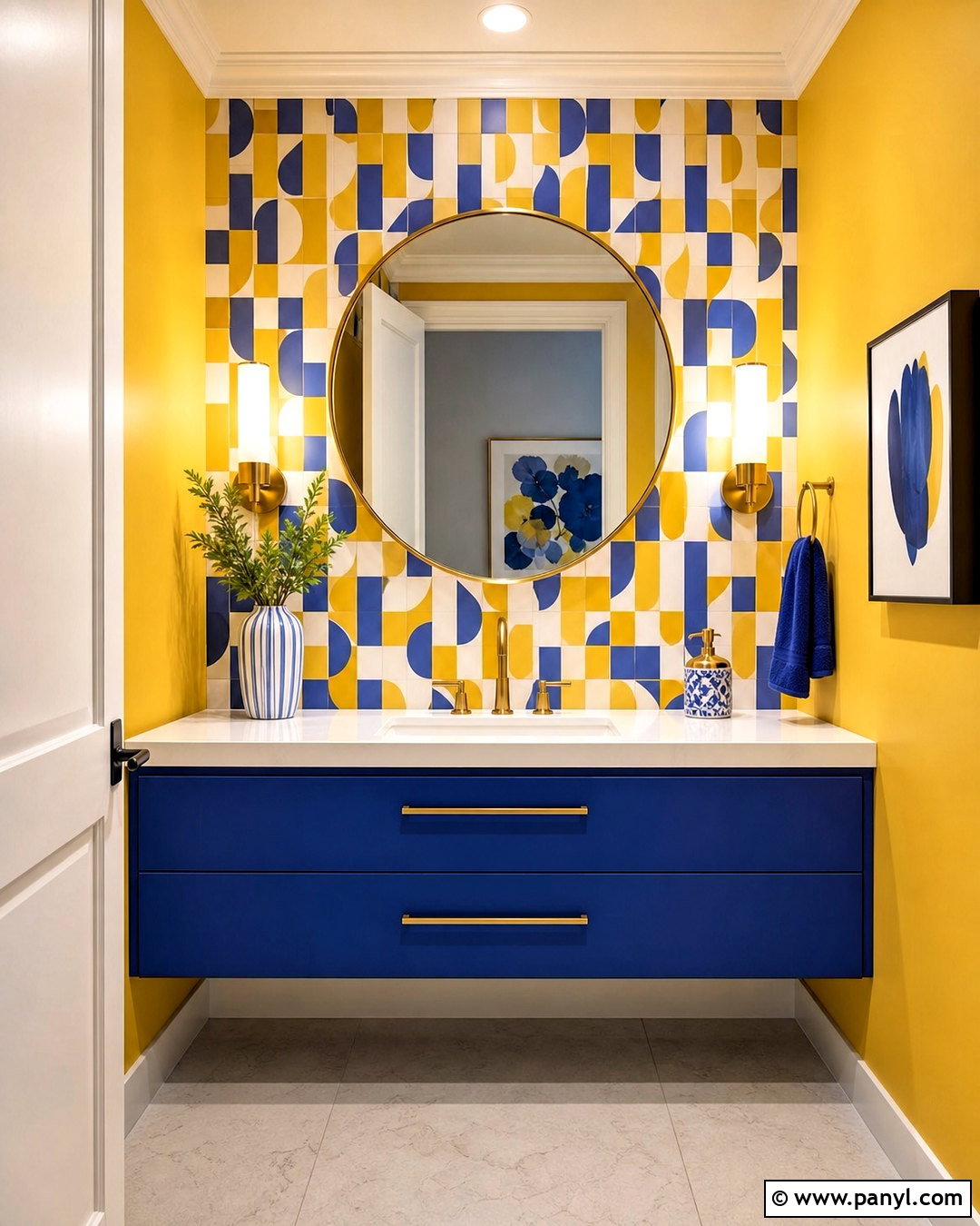 Yellow And Cobalt Blue Powder Room - 20 yellow powder room ideas