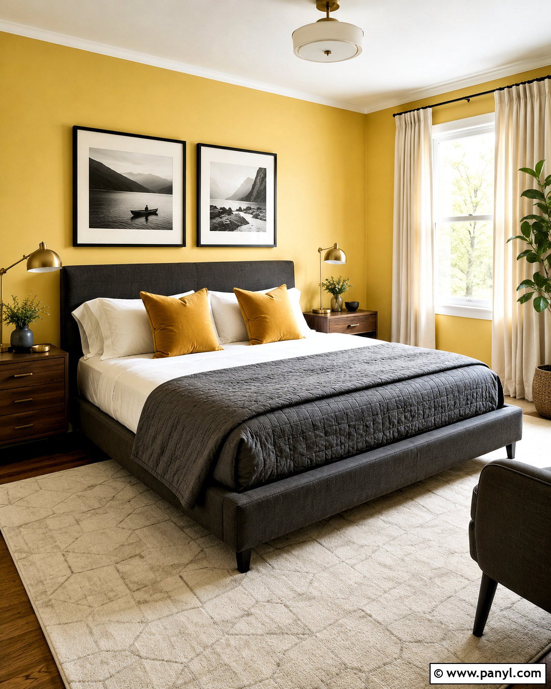Yellow And Gray Bedroom - 35 Yellow Wall Room Ideas