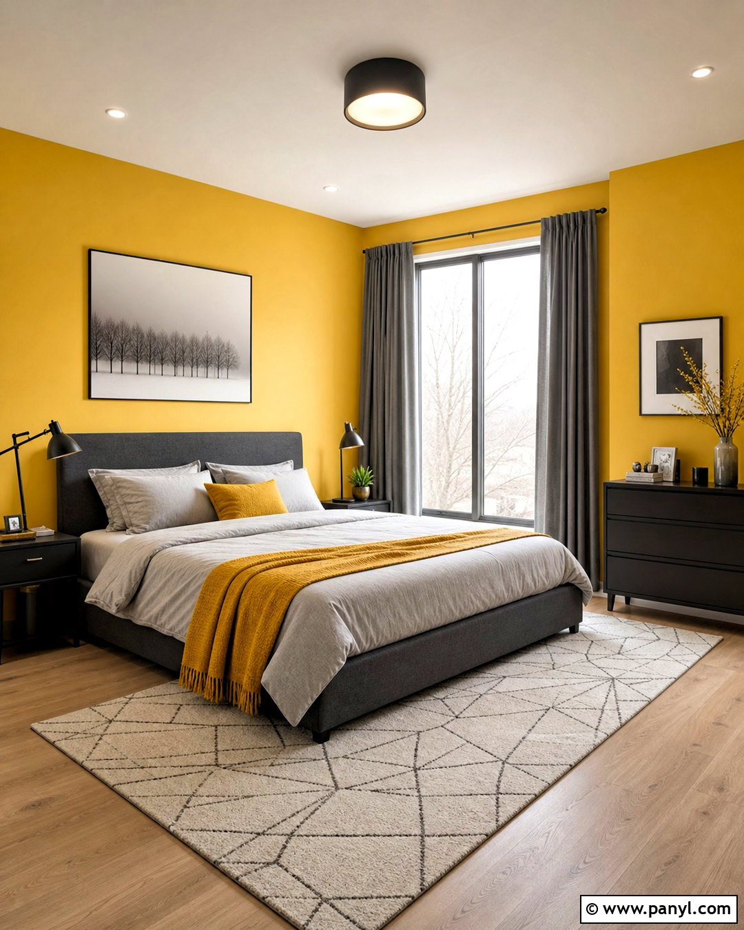 Yellow And Gray Modern Bedroom - 20 yellow walls bedroom ideas
