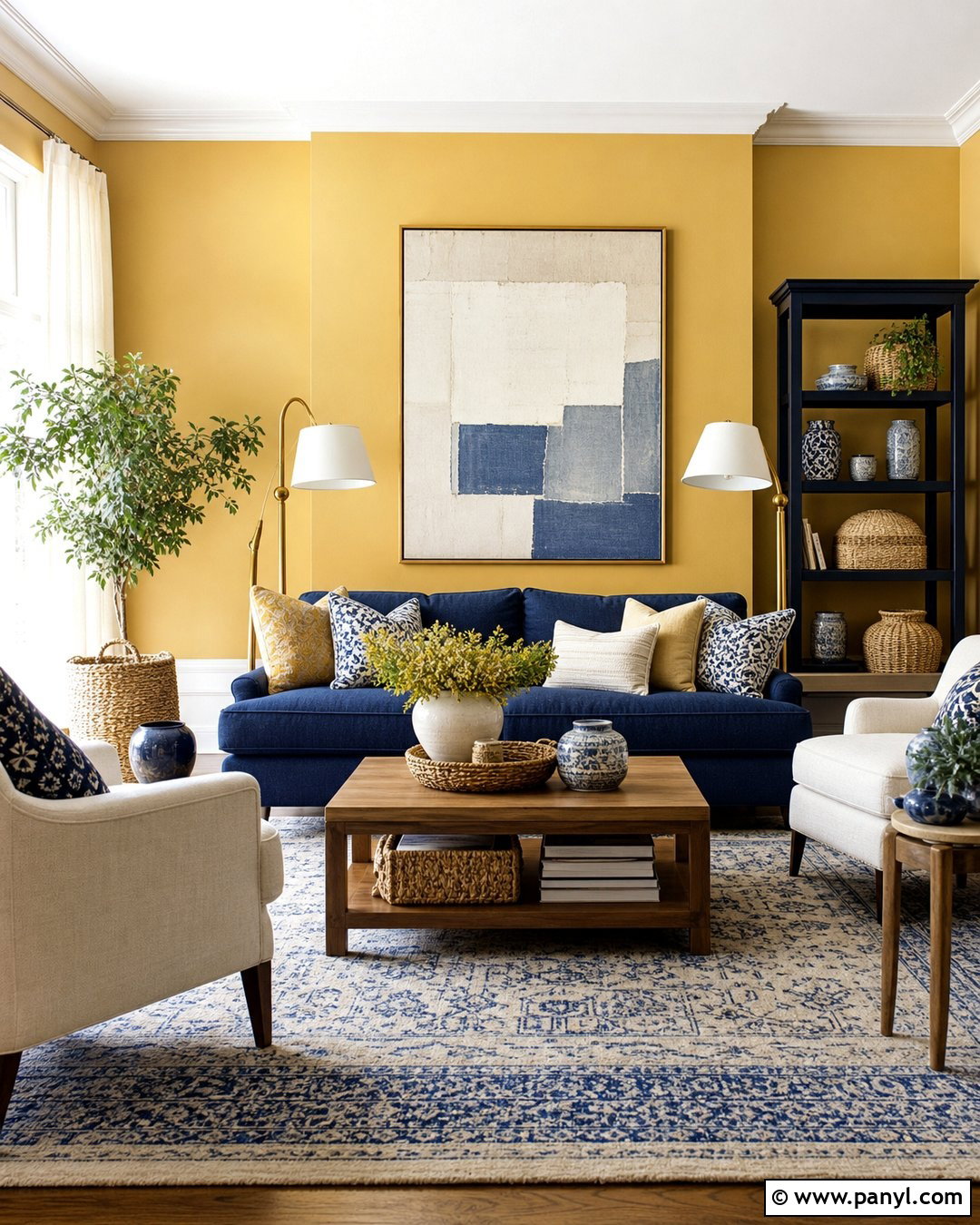 Yellow And Navy Living Room - 20 Best Yellow Wall Color Ideas