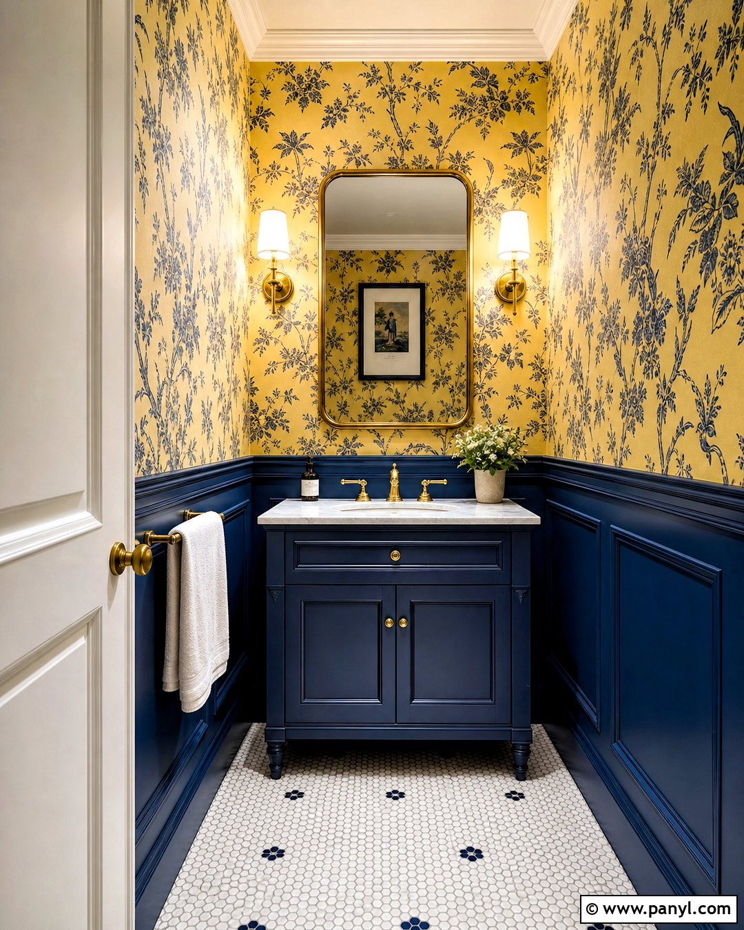 Yellow And Navy Powder Room - 20 yellow powder room ideas